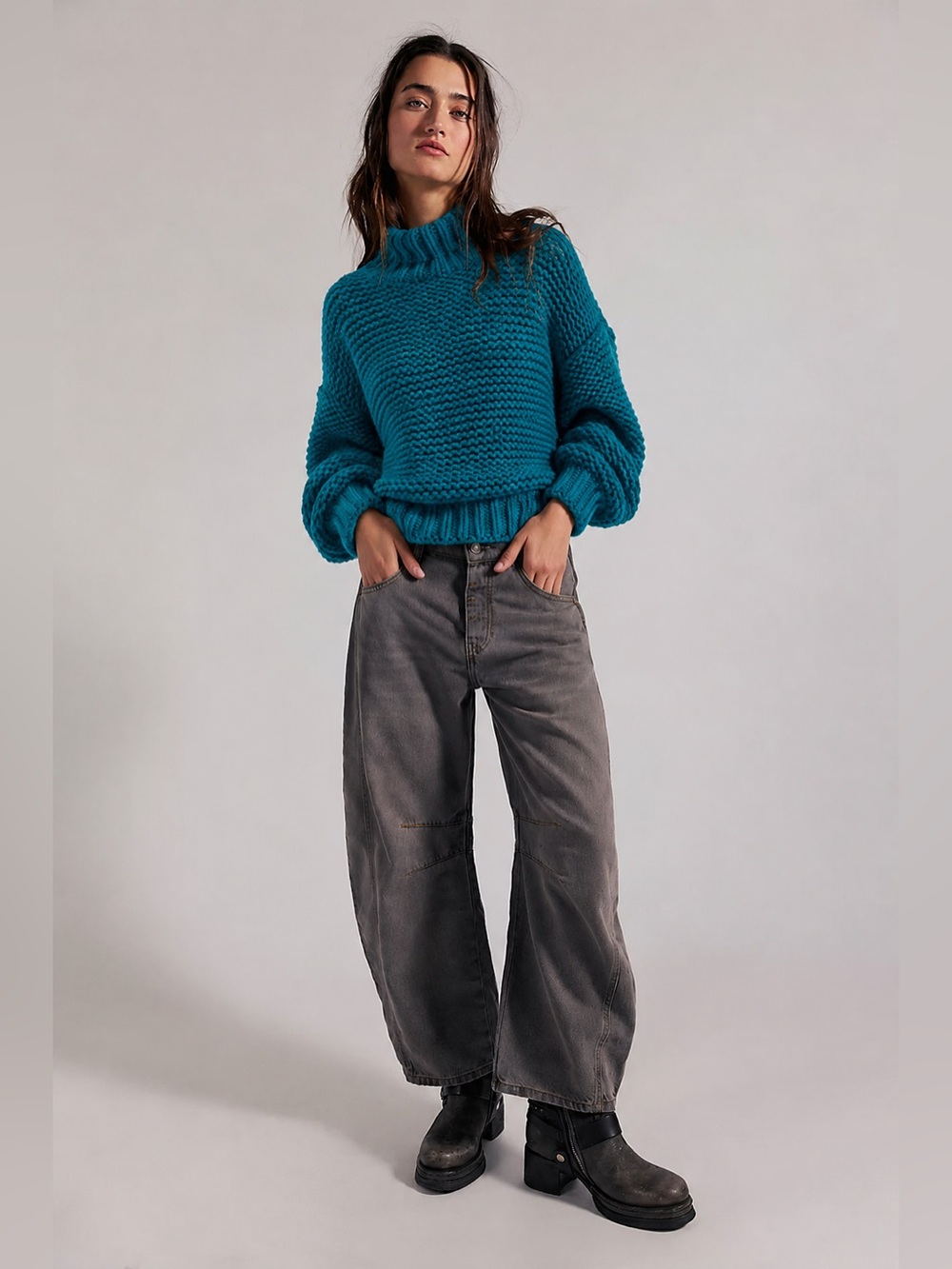 NWOT Free People My Only Sunshine Sweater Chunky Knit In Teal